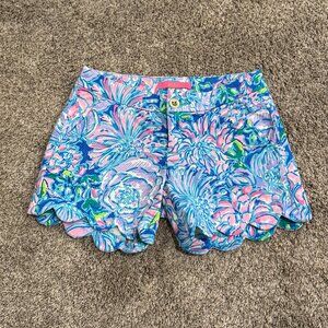 Lilly Pulitzer In Full Bloom Buttercup Scallop Hem Shorts Size 0 Blue Pink